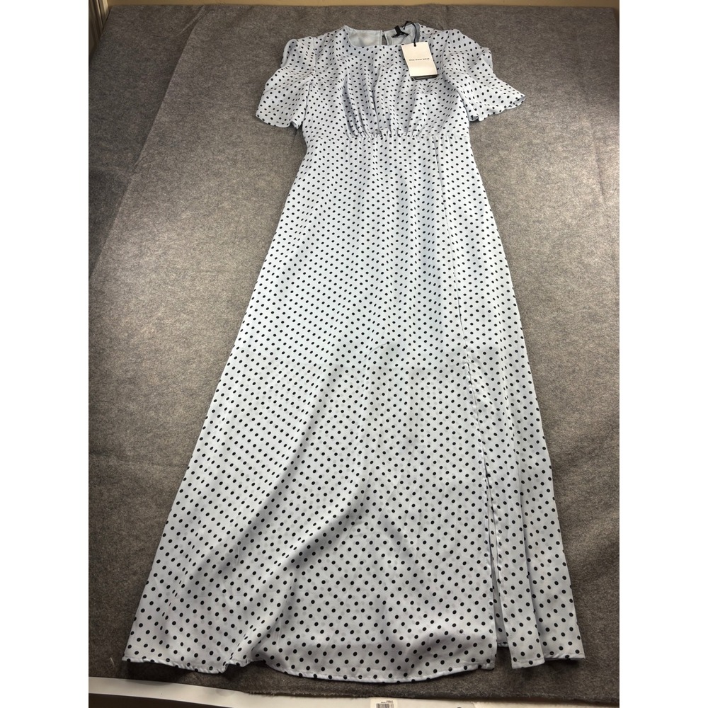 Who What Wear Polka Dot Maxi Dress Ruched Empire Waist XS Preppy Cottagecore NWT